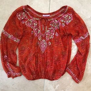 Calypso silk boho hand embroidered top 8 STUNNING